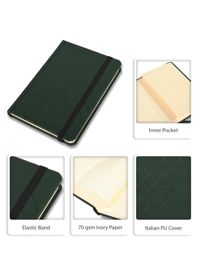 FIS® Executive Notebook, Italian PU Materials, A6 Size(105x148mm,) Round Corners, 96 Sheets, Single Ruled, 70gsm Italian Ivory Paper with Elastic Band Closure, 1 Piece, Green Color-FSNBEXA6GRD2 - Image 4